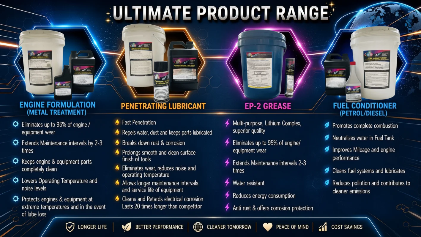 MSP Product Range - Engine Formulation, Penetrating Lubricant, EP-2 Grease, Fuel Conditioner